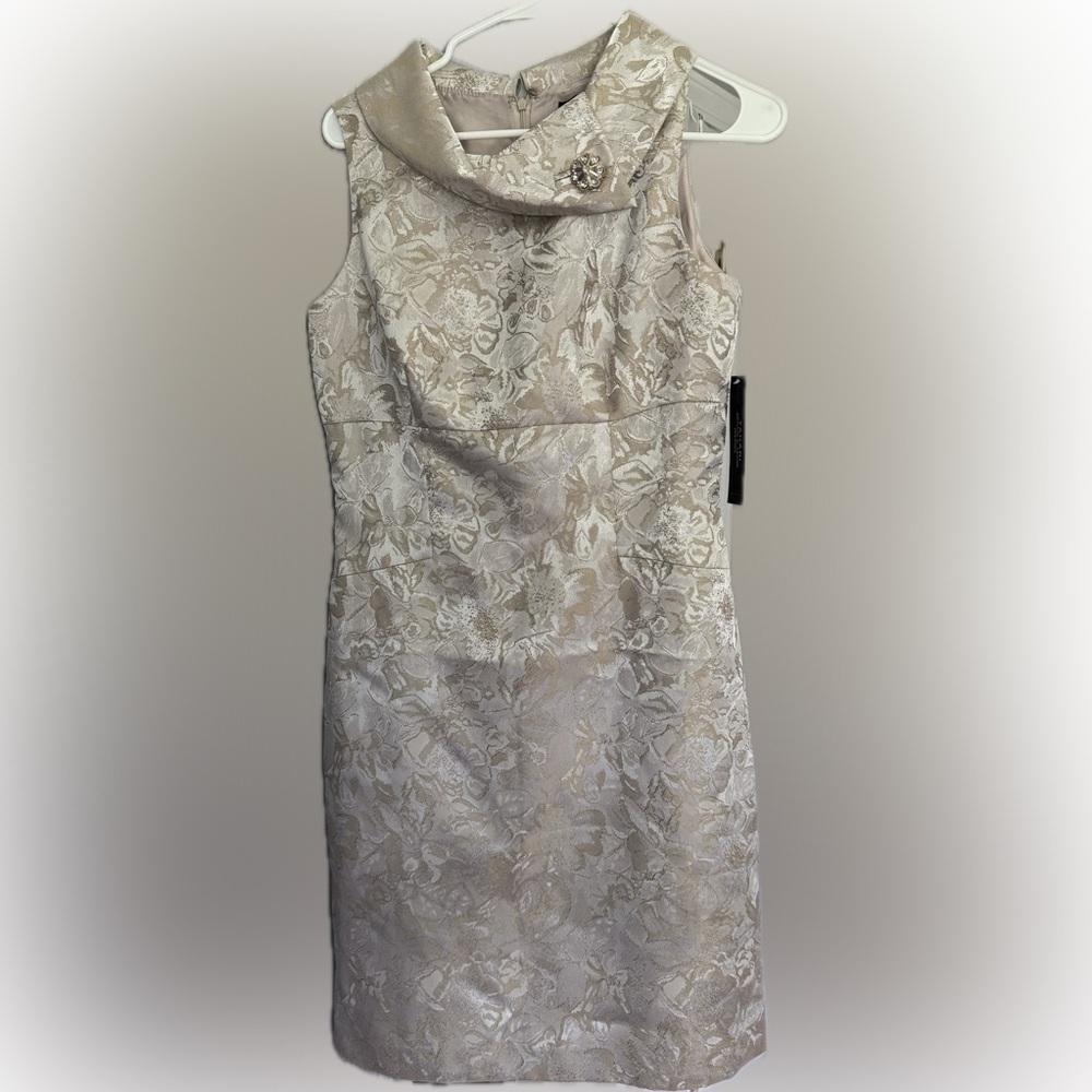 Tahari Cream Floral Midi Dress